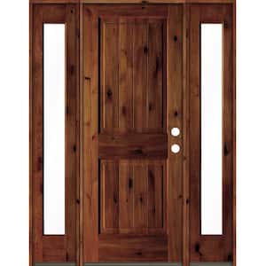 60 in. x 80 in. Rustic Alder Square Red Chestnut Stained Wood V-Groove Left Hand Single Prehung Front Door