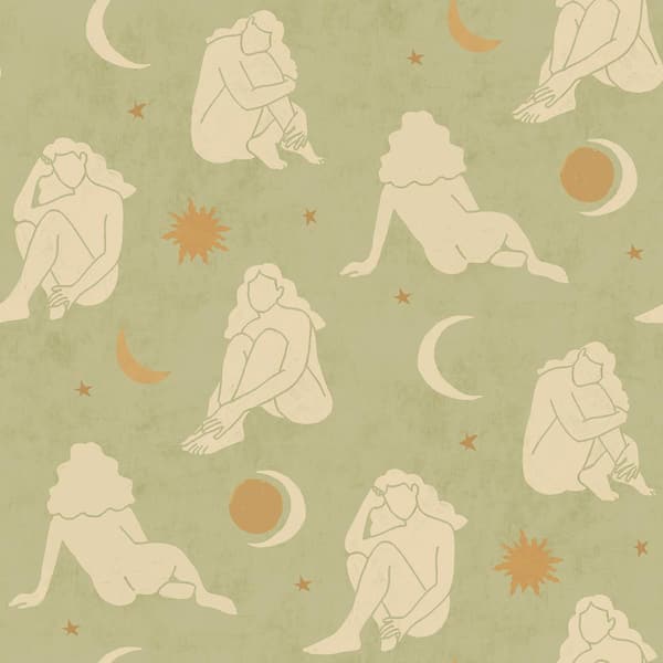 NuWallpaper Green Sage Nudes Peel and Stick Wallpaper