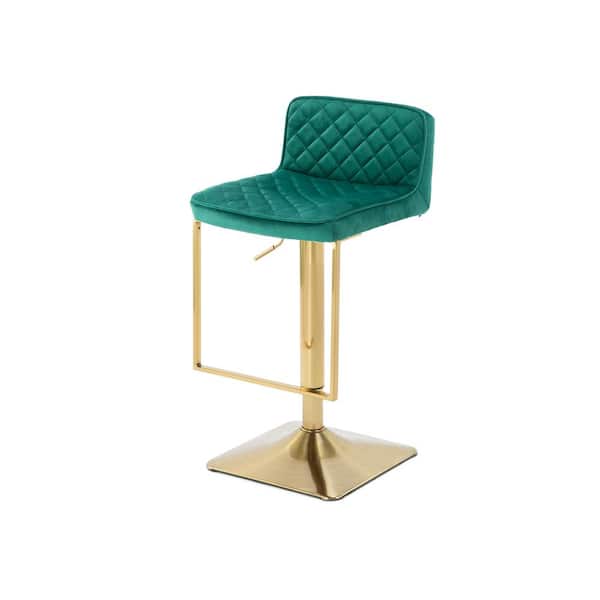Tidoin 31.89 in. Green Adjustable Height Metal Frame Low Back Bar Stool with Velvet Seat