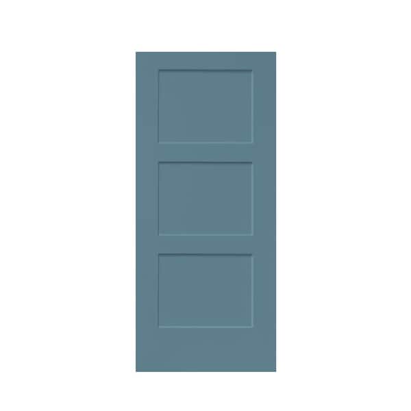 CALHOME 30 in. x 80 in. 3-Panel Dignity Blue Stained Composite MDF Equal Style Interior Barn Door Slab
