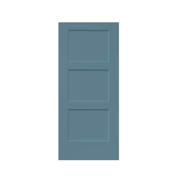 CALHOME 36 in. x 80 in. 3-Panel Dignity Blue Stained Composite MDF Equal Style Interior Barn Door Slab
