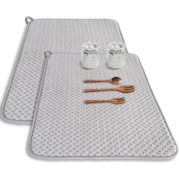2 Pack 17in.L x 24in.W Microfiber Dish Drying Mat Super Absorbent Gray Drainer Pad for Kitchen Countertop Bathroom Sink