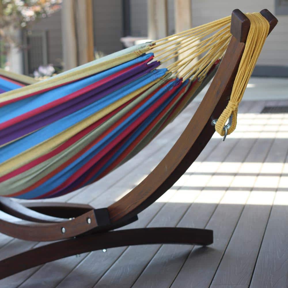 8ft Tropical Multicolor Cotton Hammock with Solid Pine Arc Stand