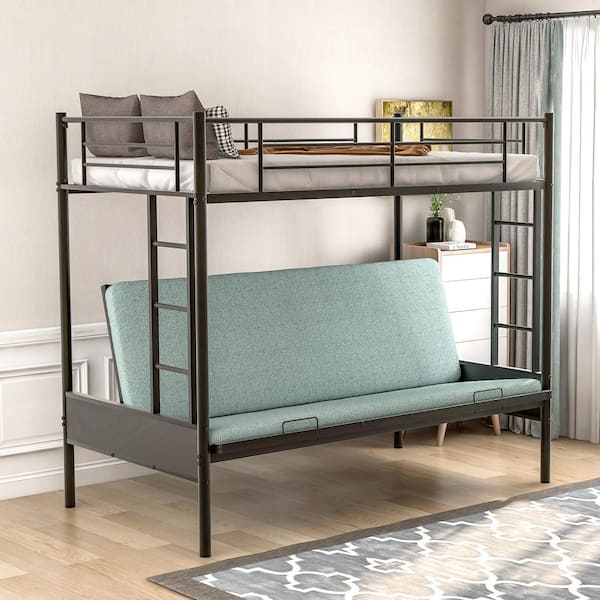 Multi Function Metal Bunk Bed, Twin Over Full Size Futon Bunk Bed