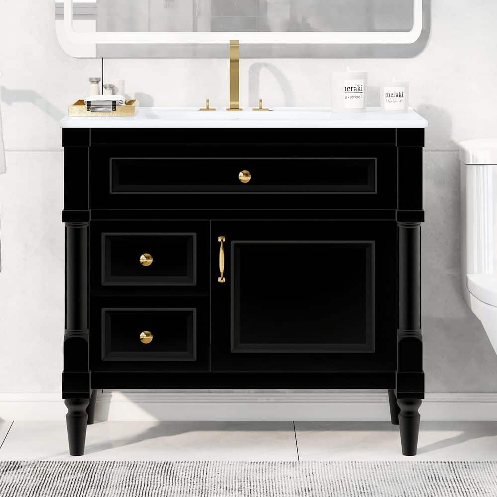 Ziyudura 36 in. Single Sink Freestanding Black Bath Vanity with