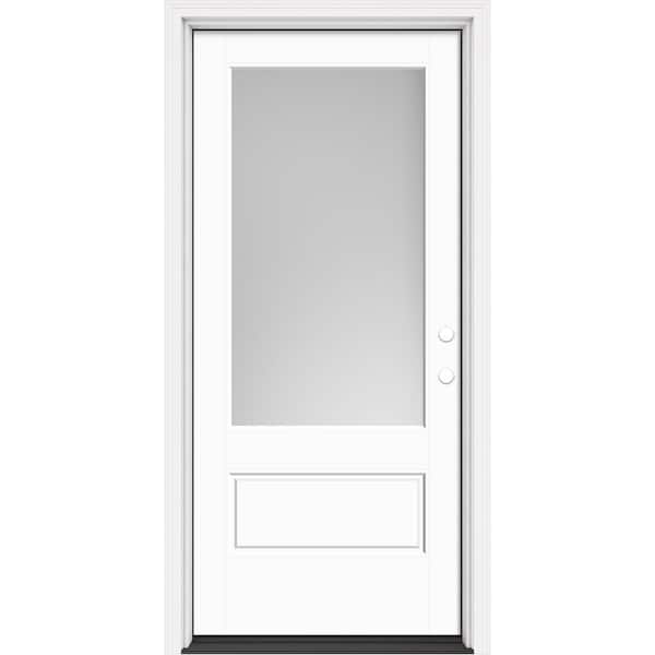 Masonite Performance Door System 36 in. x 80 in. VG 3/4-Lite Left-Hand Inswing Pearl White Smooth Fiberglass Prehung Front Door
