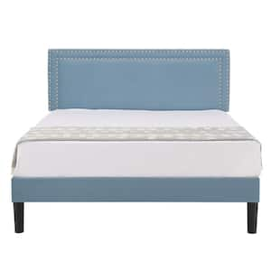 Upholstered Bed with Adjustable Headboard, No Box Spring Needed Platform Bed Frame, Bed Frame Light Blue Full Bed