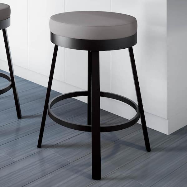 Amisco Clock 26 in. Textured Dark Brown Metal Dark Grey Polyurethane Counter Stool