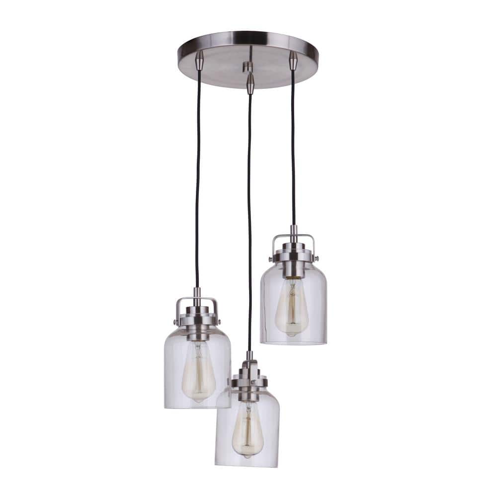 Foxwood 34" Polished Nickel 3-Light Pendant with Clear Glass Shades