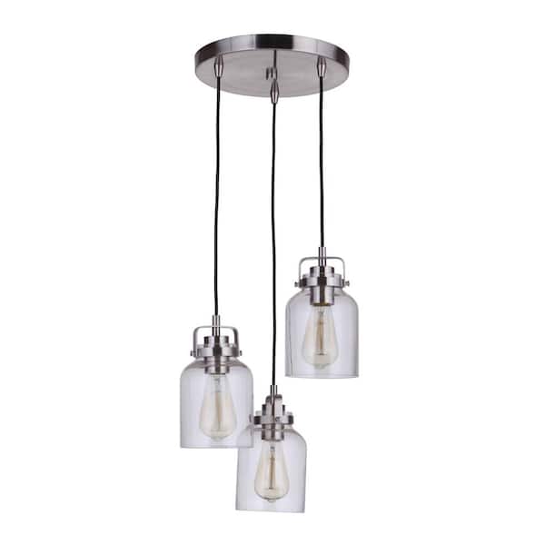 CRAFTMADE Foxwood 60-Watt 3-Light Brushed Polished Nickel Finish Dining/Kitchen Island Foyer Pendant Clear Glass, No Bulb Included