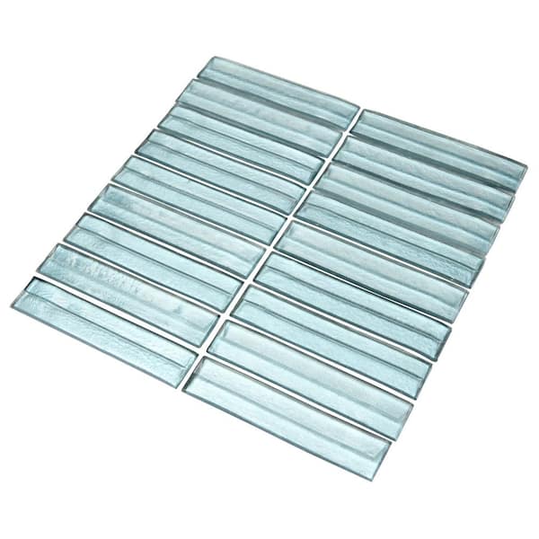 Tara Steel Blue 4 in. x 0.26 Stacked Glass Mosaic Tile Sample