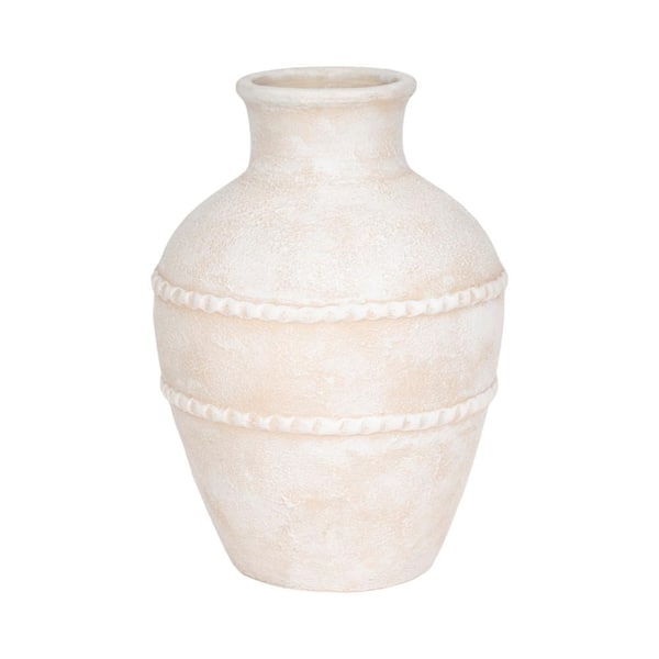 Liv & Skye 16 in. Ivory Ceramic Round Traditional Decorative Vase