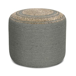 Serena 14 in. H Contemporary Round Braided Pouf In Dove Grey Hand Braided Cotton Jute
