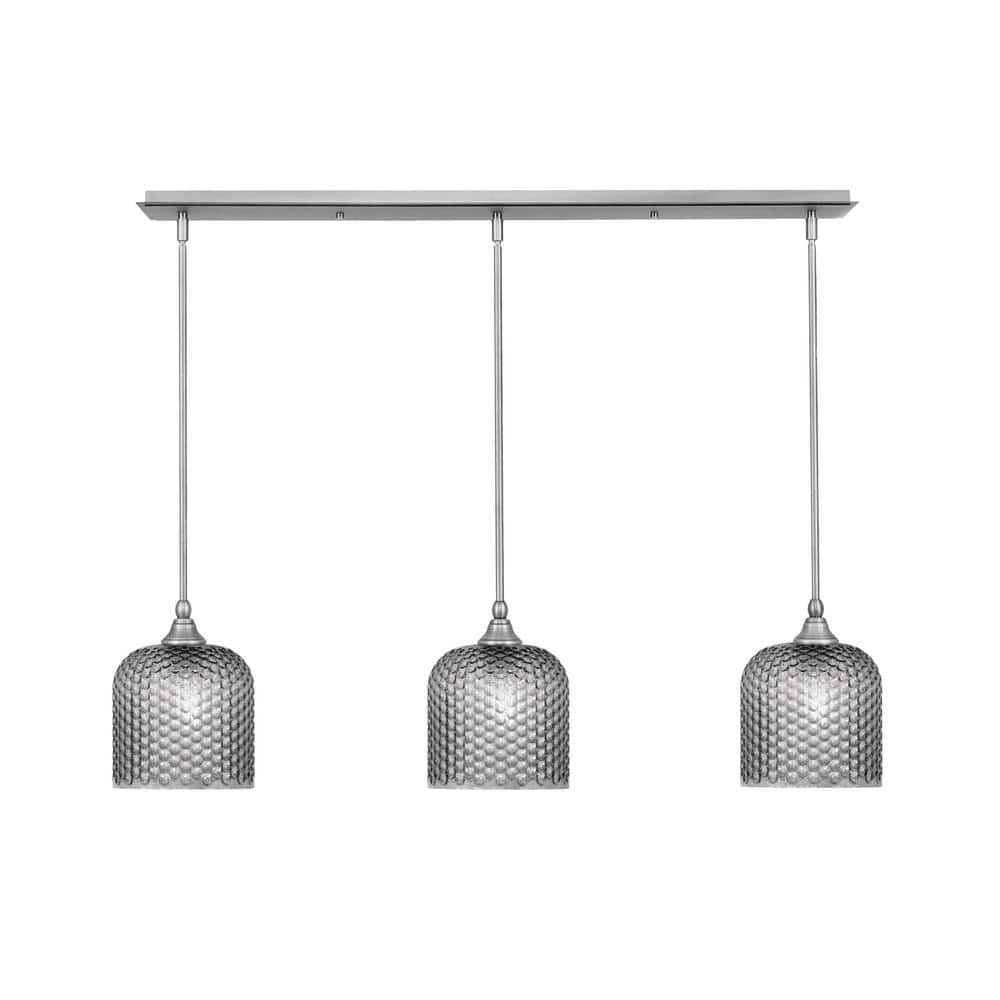 Livingston 100-Watt 3-Light Nickel Shaded Pendant Light with 7 in. Smoke Gl