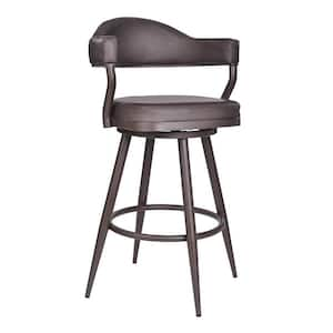 26 in. Brown High Back Metal Adjustable Height Bar Chair with Faux leather Seat