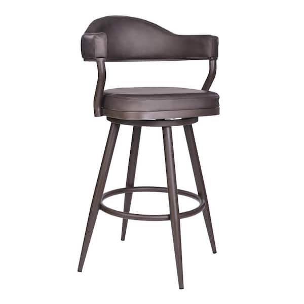 HomeRoots 26 in. Brown High Back Metal Adjustable Height Bar Chair with Faux leather Seat