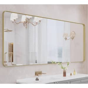 84 in. W x 32 in. H Large Rectangular Framed Wall Mounted Bathroom Vanity Mirror in Brushed Gold