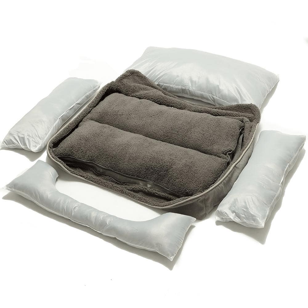 Medium Grey Orthopedic Outdoor Dog Bed with Bolster