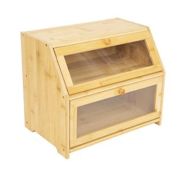 Lynzavix Double Layer Bamboo Bread Box Extra Large Capacity