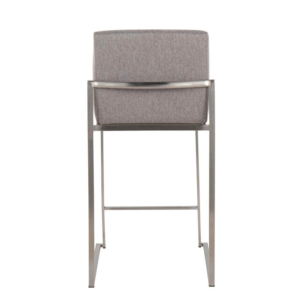 Fuji 31'' Stainless Steel & Grey Fabric High Back Counter Stool - Set of 2