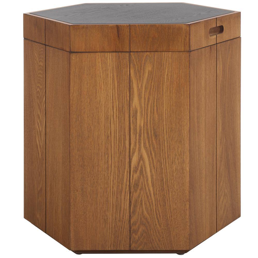 Rafaela 20" Walnut and Black Hexagon Storage Accent Table
