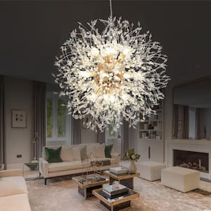 16-Light Gold Modern Glam Crystal Firework Pendant Sputnik Starburst Unique Sphere Chandelier with 32 Crystal Strands