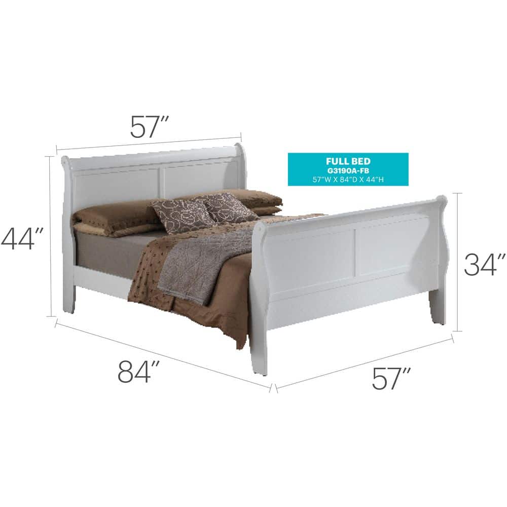 Elegant Full Double Platform Bed with Wood Headboard in White