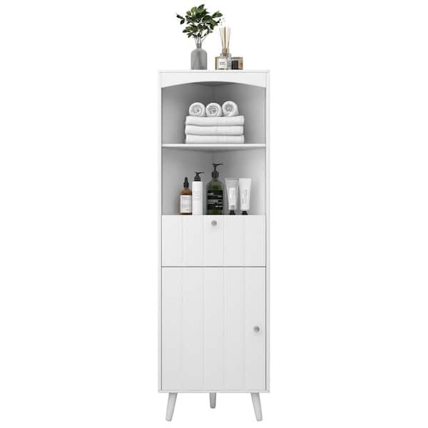 Unbranded 20.10 in. W x 14.20 in. D x 63 in. H White Triangle Elegant Corner Linen Cabinet with Open Shelves
