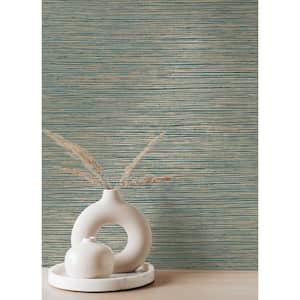 Alton Blue Faux Grasscloth Paper Non-Pasted Textured Wallpaper