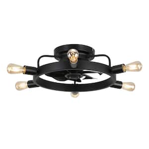 Vezia 12 in. Blade Span 21 in. Indoor Black Mediterranean Inspired Ship Wheel Design Ceiling Fan with Lights and Remote