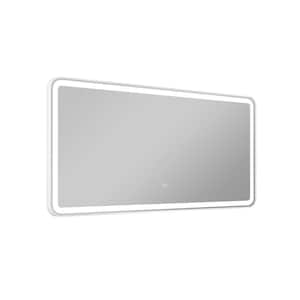 60 in. W x 28 in. H Large Rectangular Aluminum Framed Wall Mount LED Light Bathroom Vanity Mirror in White