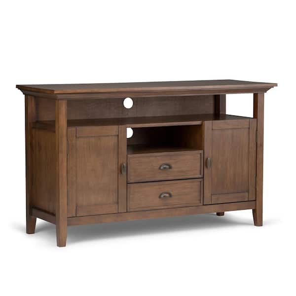 Simpli Home Redmond Solid Wood 54 in. Wide Transitional TV Media Stand in Rustic Natural Aged Brown for TVs up to 60 in.