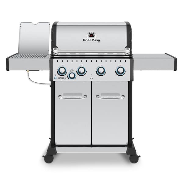 Broil King Baron S 440 Pro IR 4-Burner Natural Gas Grill in Stainless Steel with Infrared Side Burner