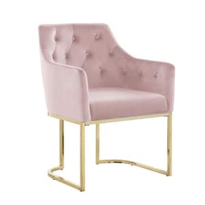 Lana Pink Tufted Velvet Arm Chair in Gold
