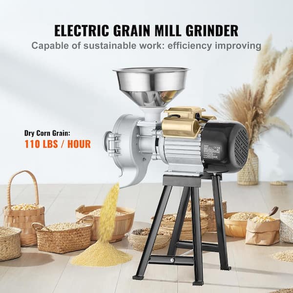 Electric Grain Mill Grinder,3000W Commercial Corn Mill w/Funnel,Heavy-Duty Adjustable Powder Machine for Dry and Wet Use