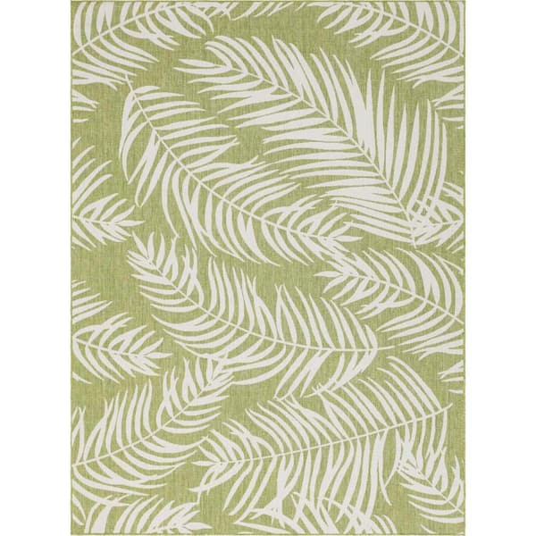 Unique Loom Outdoor Botanical Palm Green 9 ft. x 12 ft. Area Rug