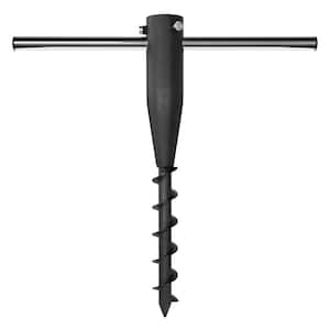 Heavy-Duty Steel Patio Umbrella Base in Black with Ground Anchor Screw for Umbrellas and Poles