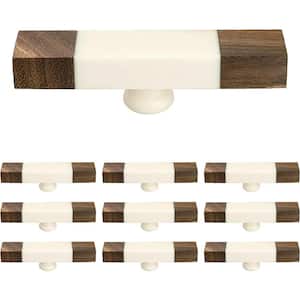 White Architectured 3-5/7 in. White and Brown Cabinet Knob (10-Pack)
