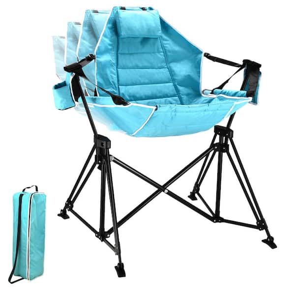 Unbranded Blue Metal Hammock Camping Chair Folding Portable Outdoor Rocking Chairs for Adults Swinging Camp with Stand for Garden