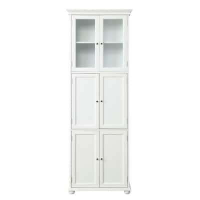 Linen Cabinets Bathroom, Tall White Storage Cabinet With Glass Doors