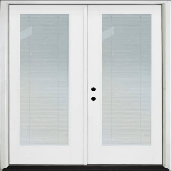 Steves & Sons Legacy 72 in. x 80 in. Primed RH Inswing Fiberglass Full Lite Clear Tempered Glass Prehung Double Patio Door with Blinds