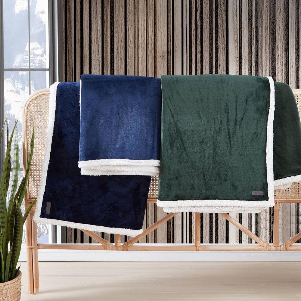 Twin Blue Plush Fleece Sherpa Reversible Blanket