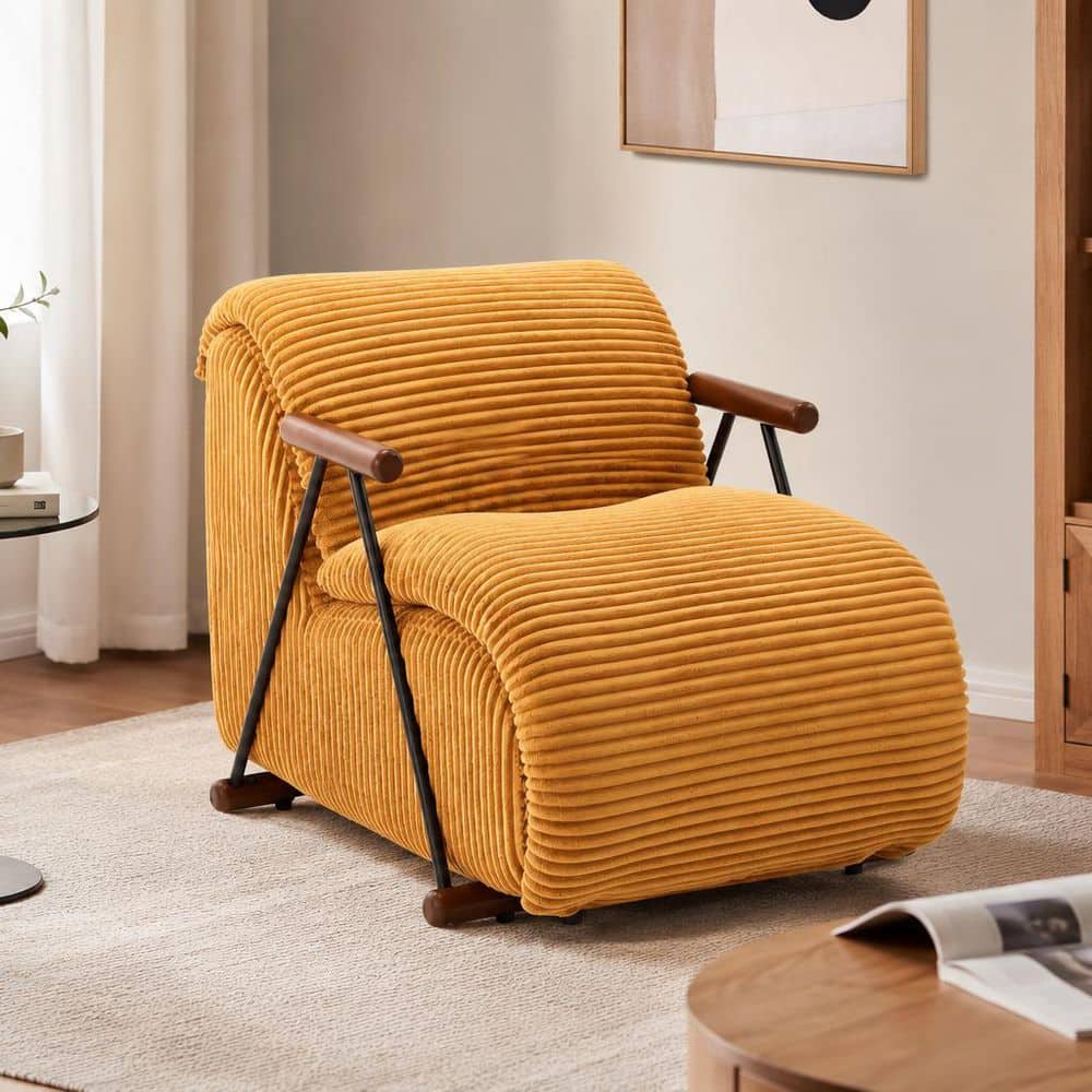 Modern Yellow Corduroy Metal Frame Accent Arm Chair with Solid Wood Armrests price history on PriceWatchPro