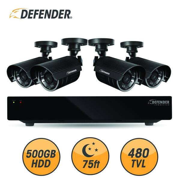 Defender 4-Channel 500GB Hard Drive Surveillance System with (4) 480 TVL Cameras-DISCONTINUED