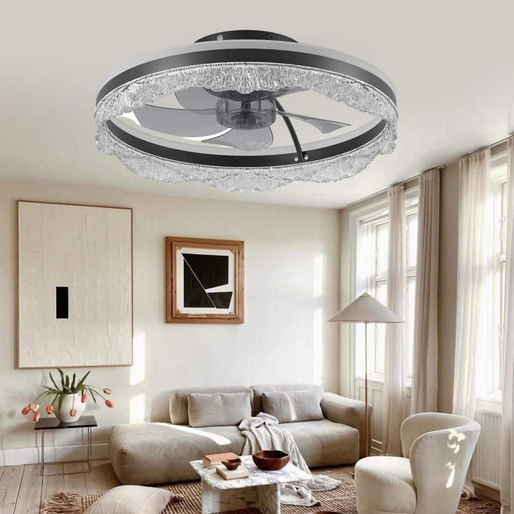 20 in. Smart Indoor Black Flush Mount Ceiling Fan with Bright White Integrated LED price history on PriceWatchPro