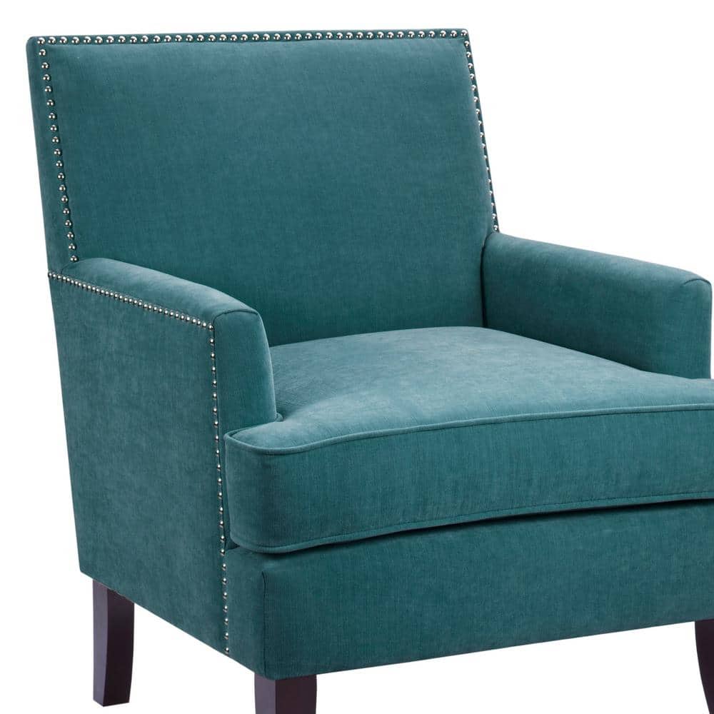 Blue Velvet Accent Chair with Wooden Legs