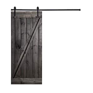 Modern Z Style Series 24 in. x 84 in. Charcoal black stained Knotty Pine Wood DIY Sliding Barn Door with Hardware Kit