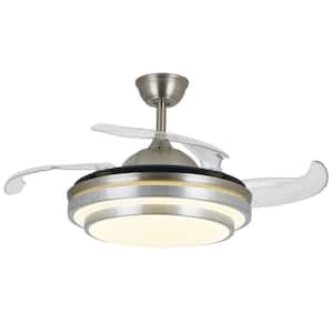 36 in. Integrated LED Indoor Silver Modern Retractable 3-Color Change Ceiling Fan with Remote Control