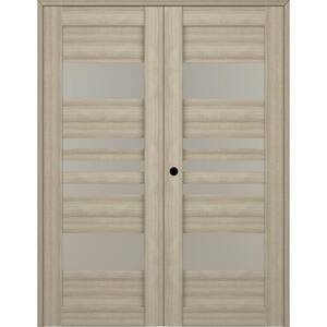 Leti 36 in. x 84 in. Right Hand Active 5-Lite Frosted Glass Shambor Wood Composite Double Prehung Interior Door
