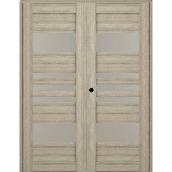 Belldinni Leti 48 in. x 96 in. Right Hand Active 5-Lite Frosted Glass Shambor Wood Composite Double Prehung Interior Door